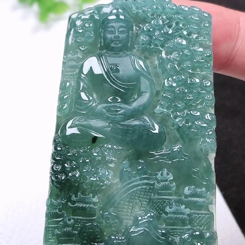 A货冰种蓝水九龙阿弥陀佛挂件