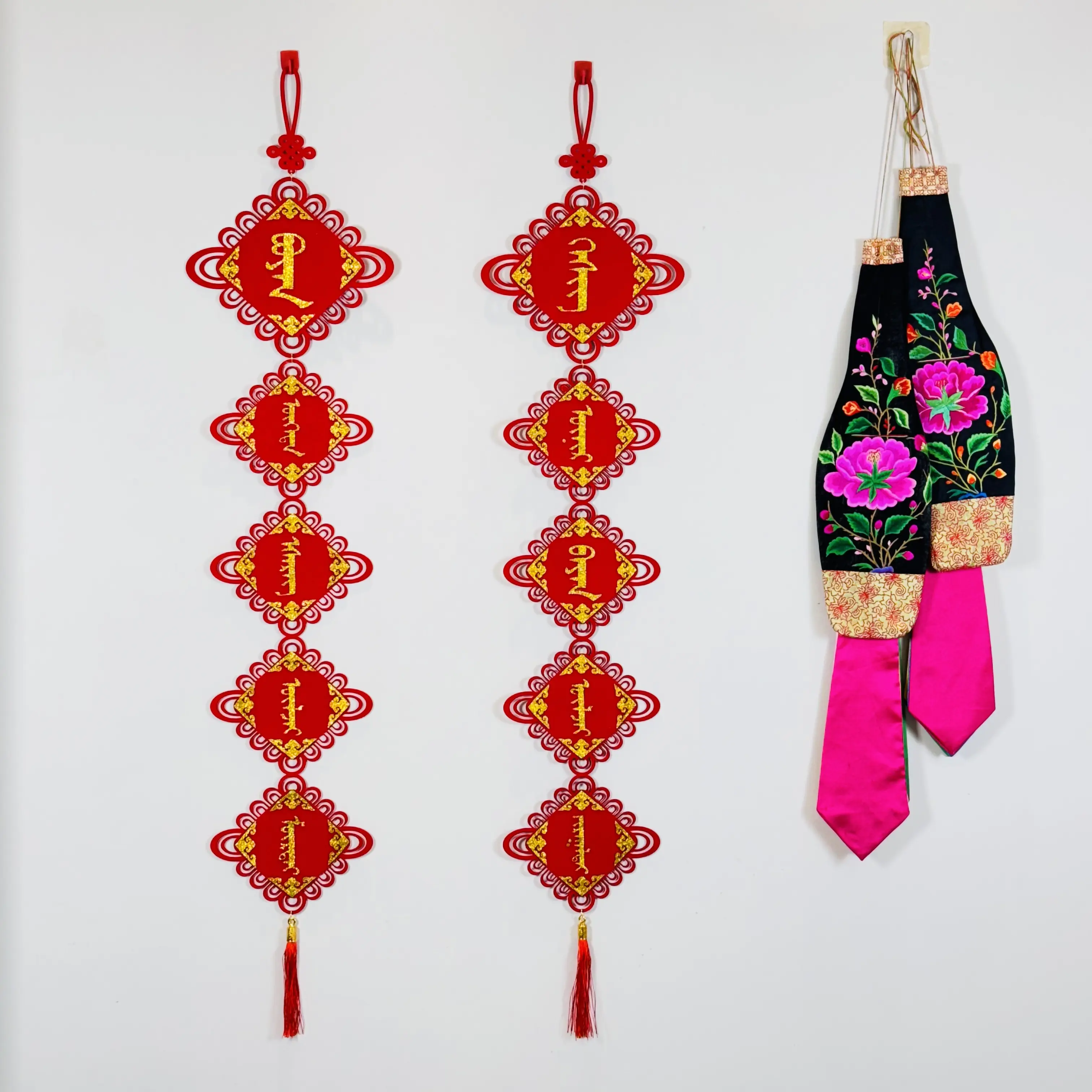 电视挂串2026蒙古元素绒布电视挂串一对