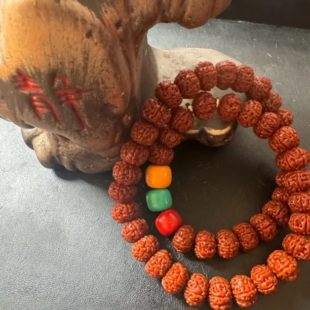 11-12mm【已包浆】印尼小金刚老树王梅花盘龙玉化双圈红绿灯手持