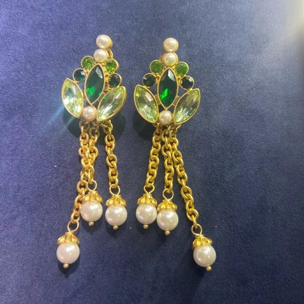 铜合金仿水晶耳饰 轻奢复古铜合金流苏扫肩耳拍