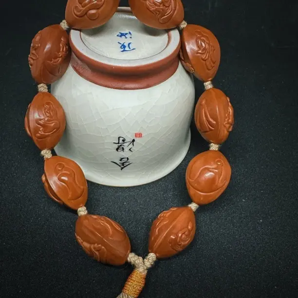 三面无相佛，橄榄核铁核玉化料手工雕刻文玩手串