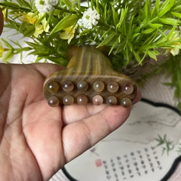 绿檀羊角大金尊面部按摩梳天然刷脸面部筋膜疏通