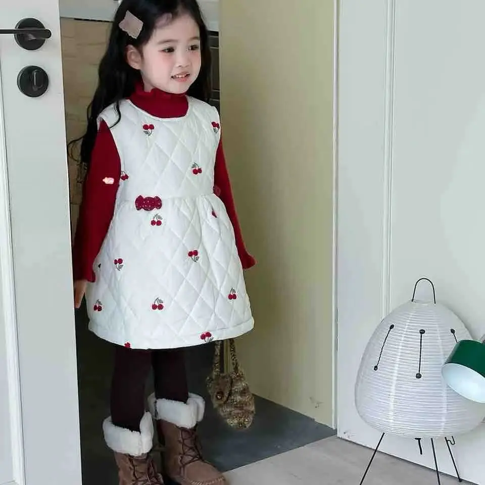 女童冬季新款洋气花边圆领黄色绵绵棉服加厚保暖棉袄外套