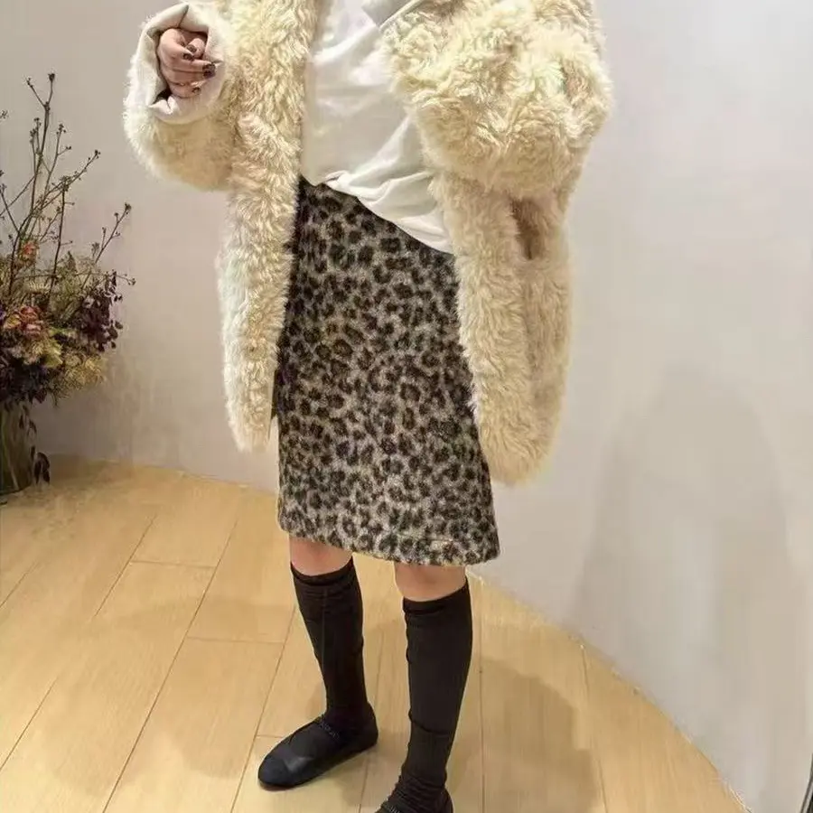 冬季新款韩系复古豹纹毛呢加厚半身裙显瘦百搭减龄