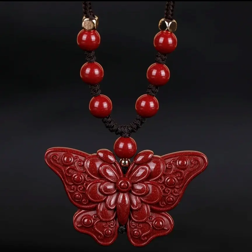 含辰砂工艺品含辰砂工艺品高含量朱砂正品紫金沙【蝴蝶】毛衣链