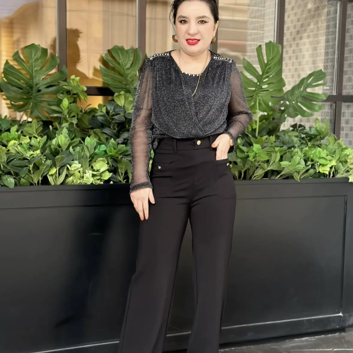 秋季高腰阔腿直筒裤莫代尔纤维羊毛材质百搭休闲裤