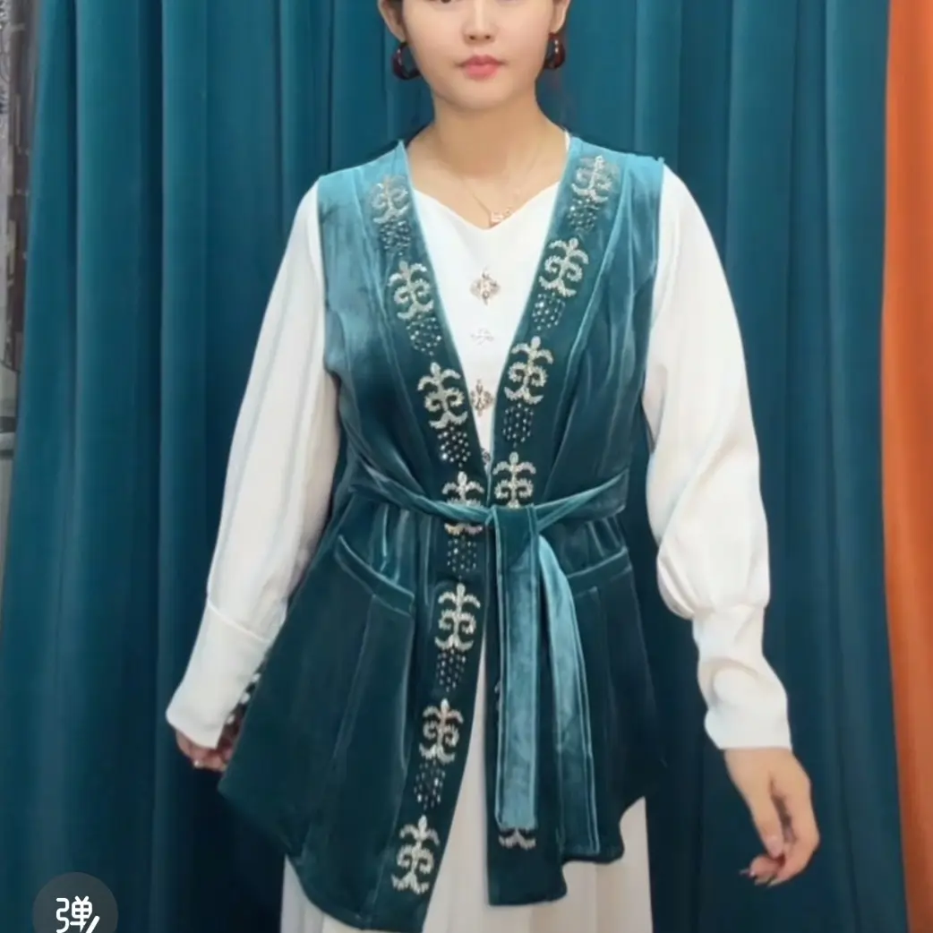 哈萨克民族风重工钉珠马甲女复古时尚显瘦百搭长款秋冬气质马夹