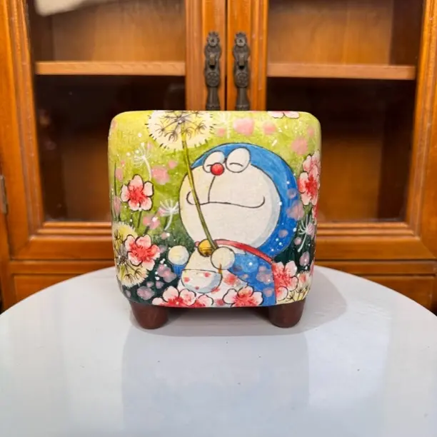 透气多肉植物手工釉烧手绘陶瓷花盆口径6.5外高9