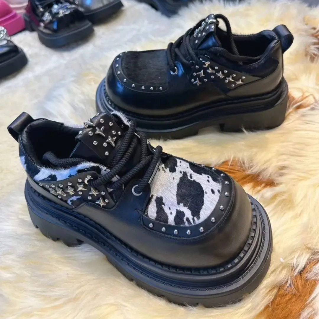 新款厚底圆头增高休闲百搭乐福鞋女