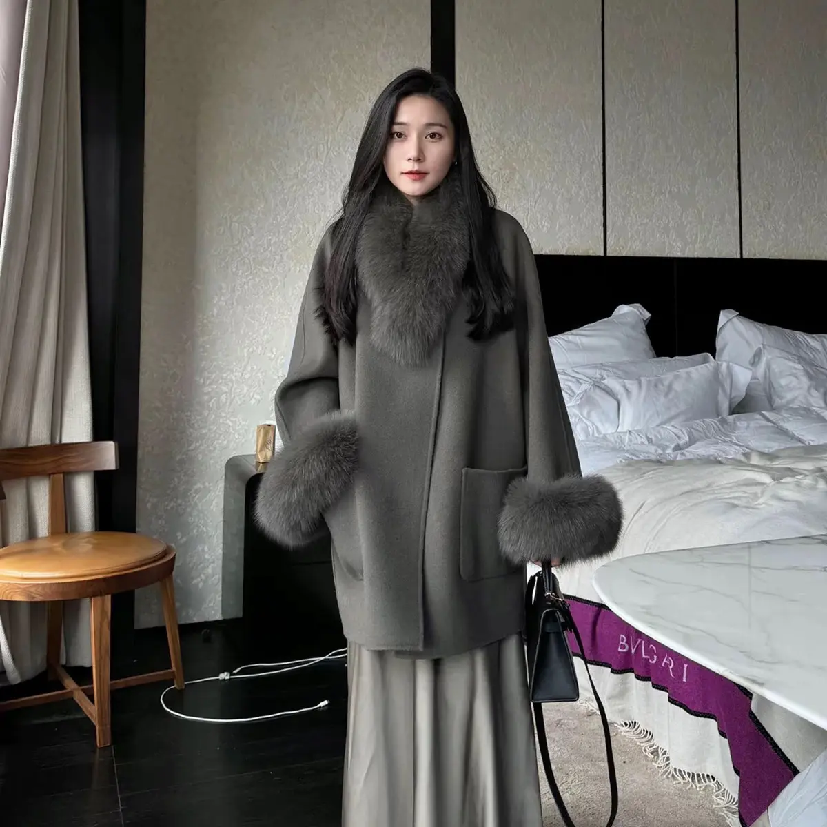 设计感显瘦羊绒大衣