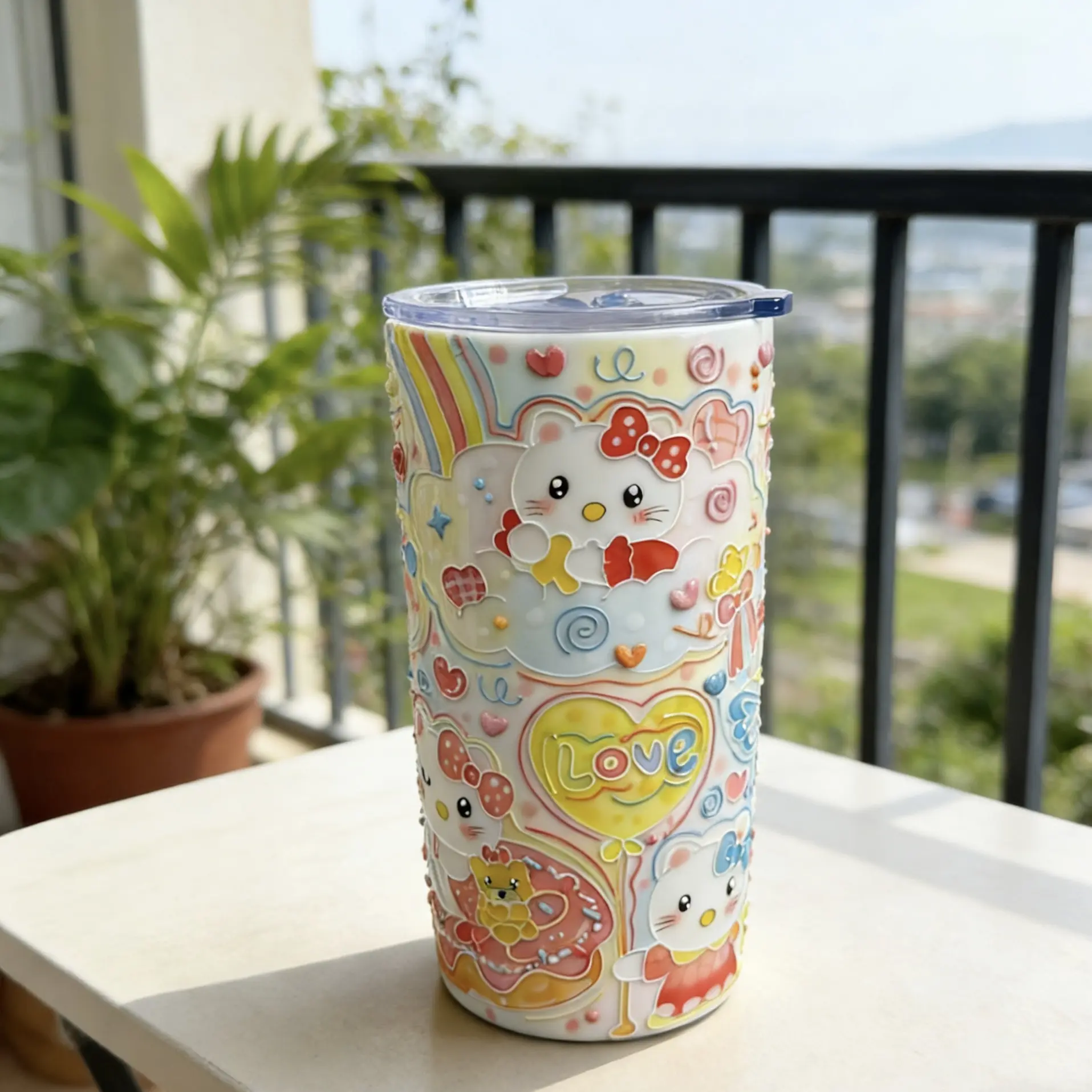 手绘釉下彩陶瓷立体浮雕大容量网红直筒杯Hello Kitty精致送礼