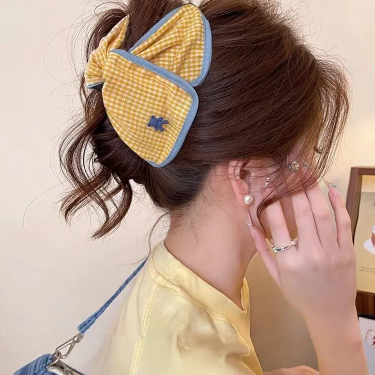 韩系格纹风格大鲨鱼夹女士秋冬优雅盘发发饰