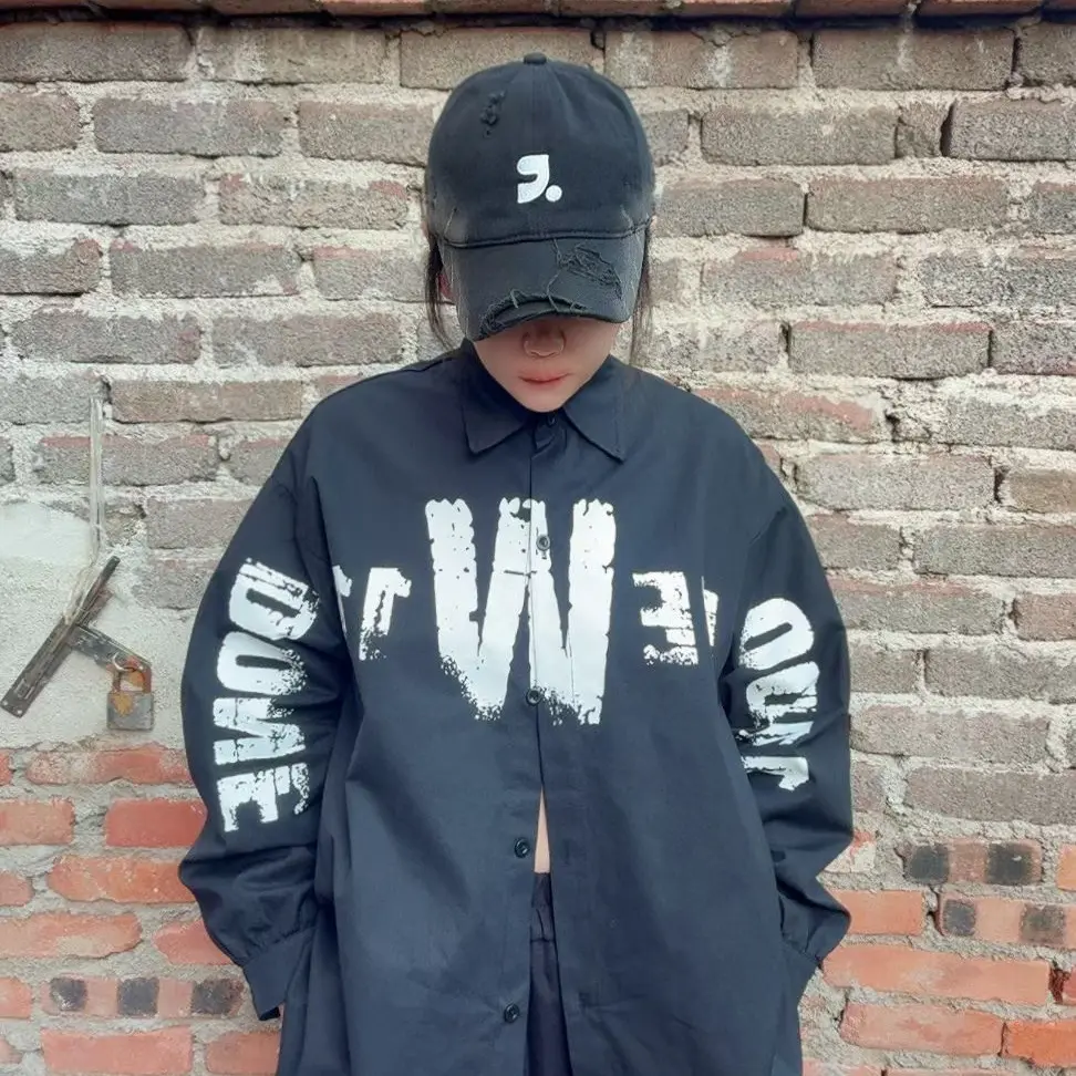 8805秋季新款水洗棉宽松版印花男女同款百搭时尚衬衣