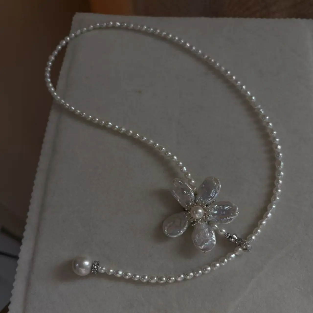 闪锆珍珠双层流苏小众设计感合金女锁骨链配饰