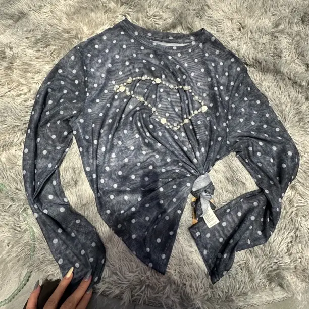 韩系波点网纱防晒长袖T恤女夏季薄款透视百搭显瘦罩衫上衣