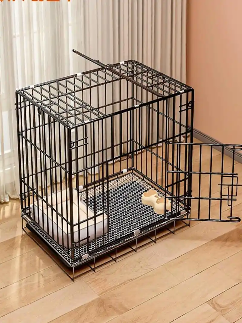 宠物狗笼，黑色耐用不锈钢狗笼