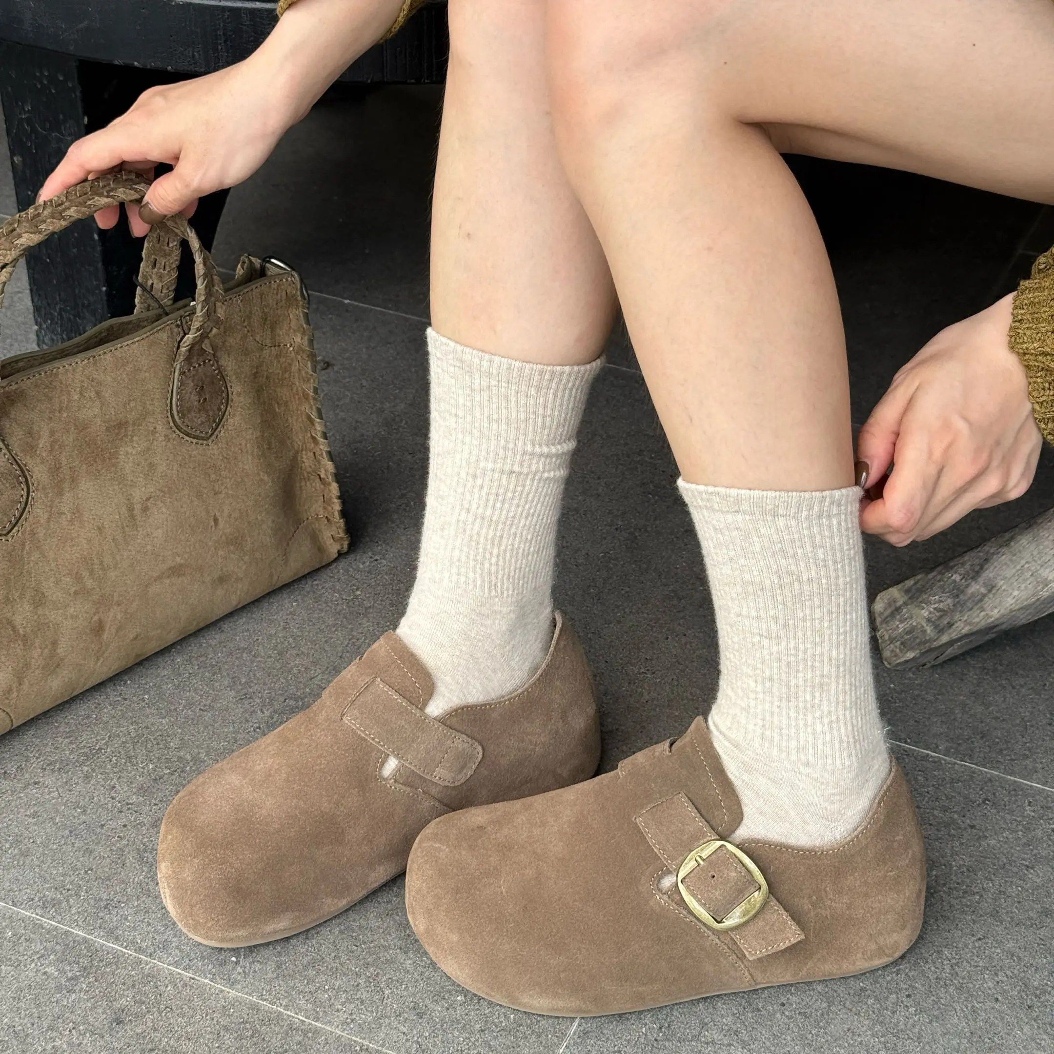 本木鱼秋冬季内增高勃肯包跟鞋