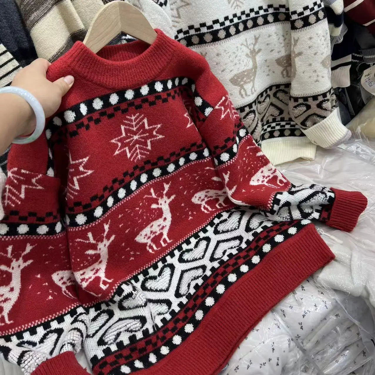 【圣诞麋鹿】毛衣秋冬新款加厚针织衫男女童韩系洋气保暖打底衫