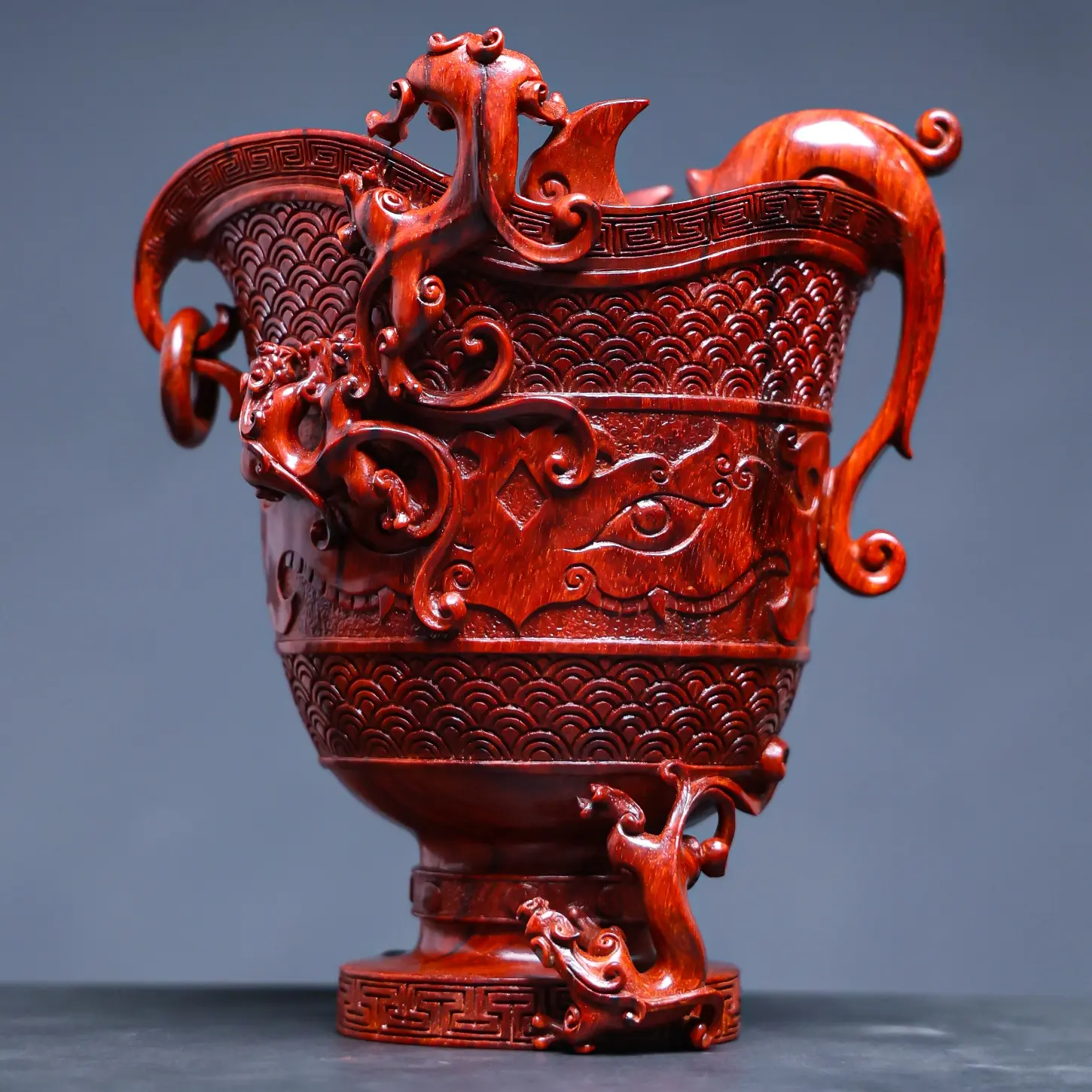 手工雕刻聚宝盆摆件家居装饰