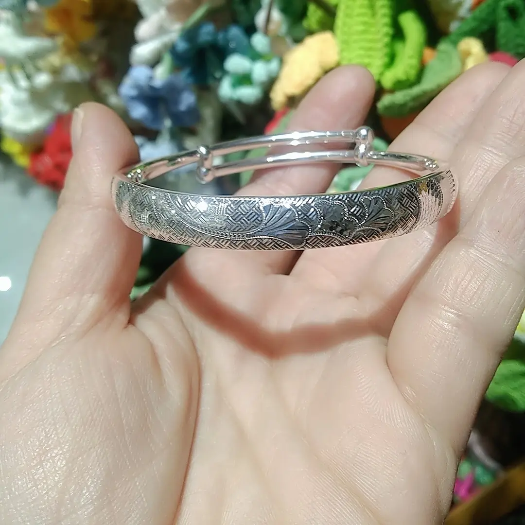 足银手镯  实心福字简单手镯