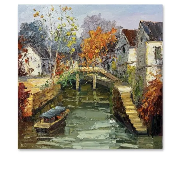 《金秋江南水乡》自然风景油画装饰画适合客厅卧室餐厅玄关走廊挂画