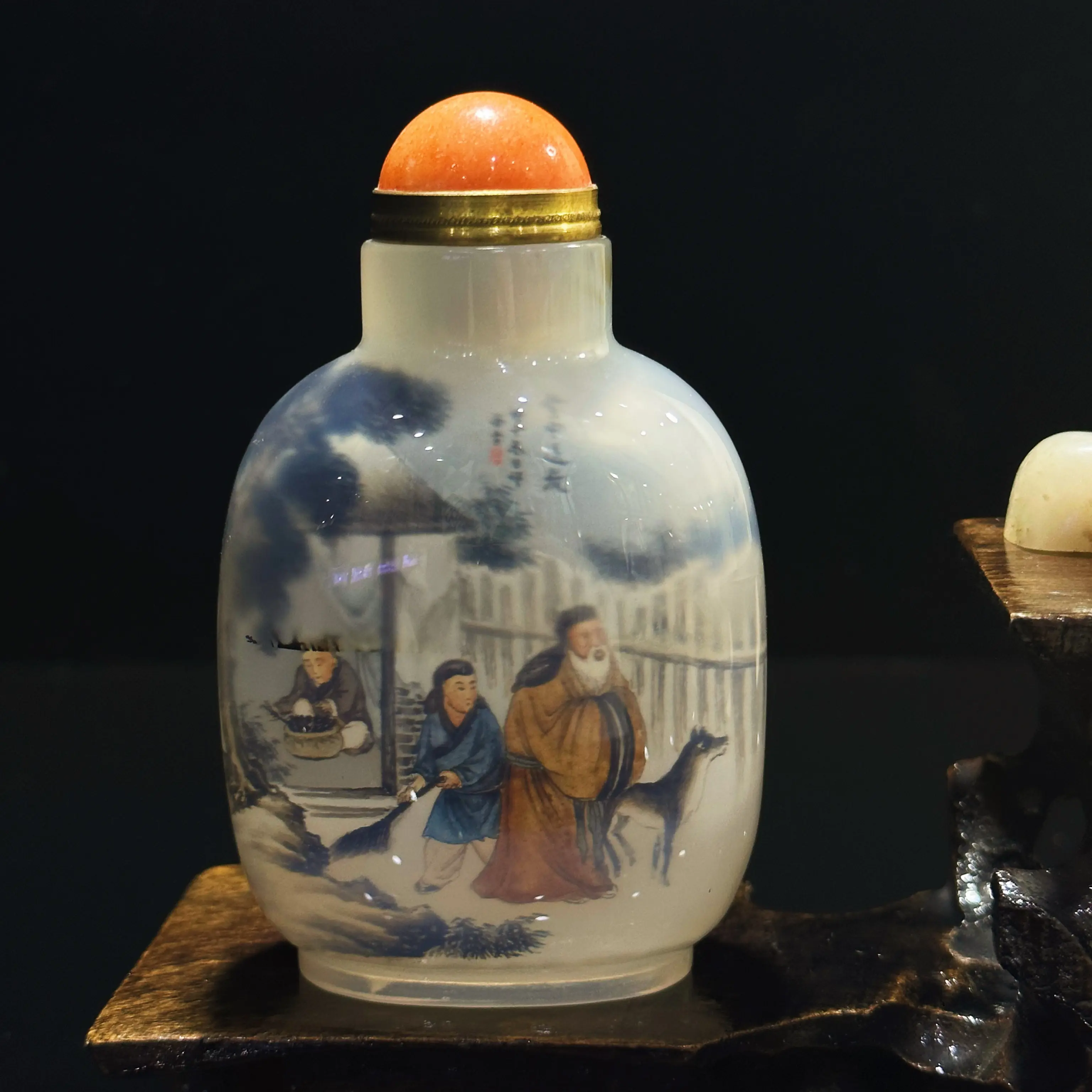 非遗内画鼻烟壶天然壶双面画《雪中送炭》《卖炭翁》8✖️长风老师作