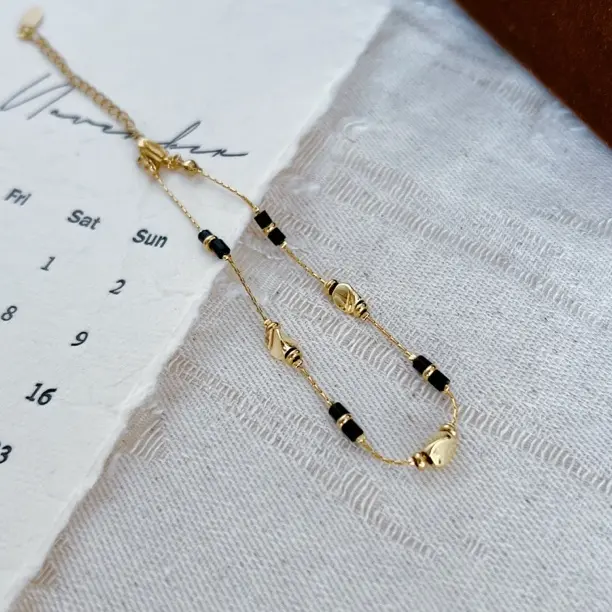 钛钢手链 「黑金链」复古百搭串珠女式时尚轻奢配饰手链百搭显白