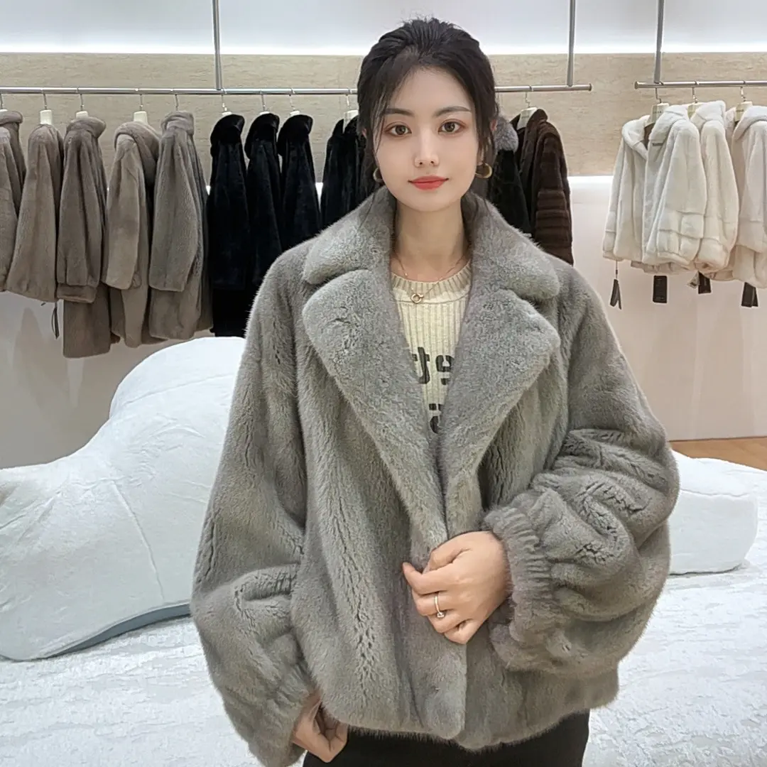 水貂女士立翻领长款皮草外套时尚百搭秋冬款