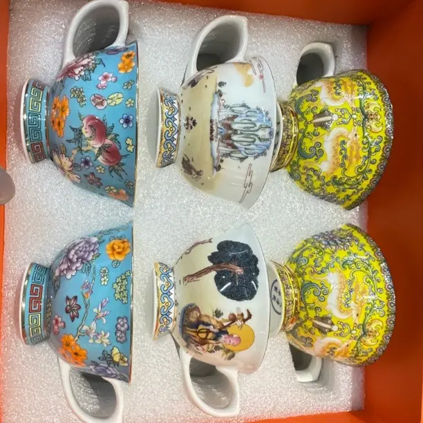 6只装10cm 藏区喝茶适用下午茶具奢华陶瓷咖啡杯酥油茶甜茶家用