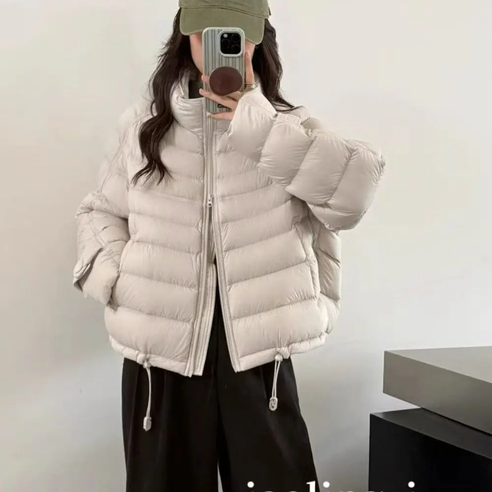 短款韩系宽松立领轻薄石墨烯云绒拼接运动休闲女士冬季外套