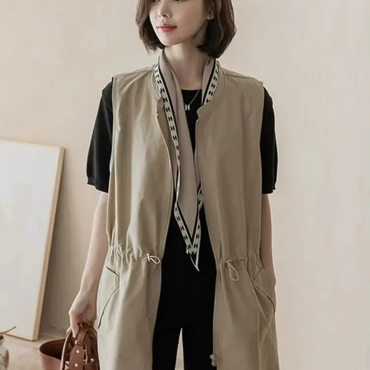 休闲风衣马甲女新款春秋季抽绳系带百搭气质风衣宽松背心上衣别致