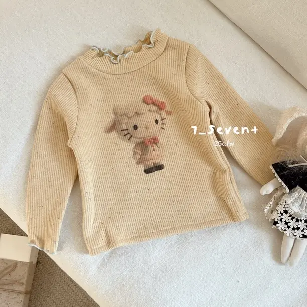 女童一体绒打底衫半高领韩系甜美保暖加绒深秋冬内搭上衣必备