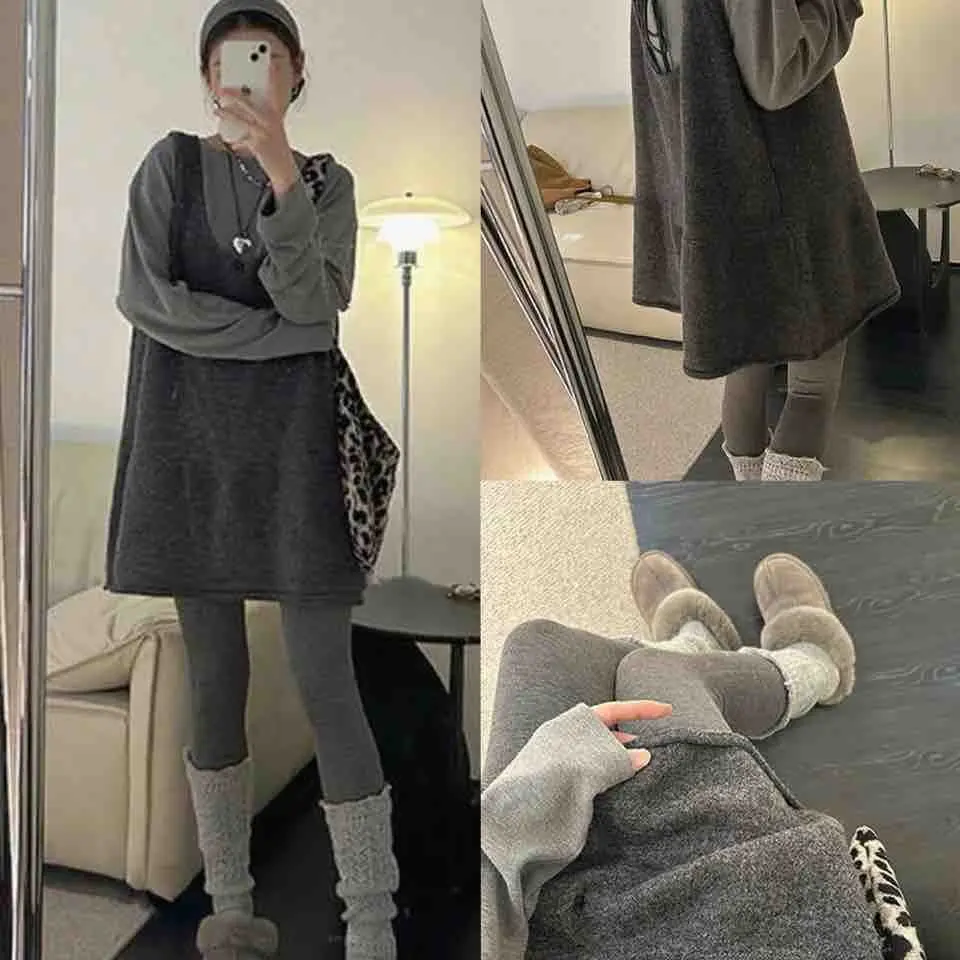 大码胖mm慵懒风无袖连衣裙秋季宽松显瘦套装女