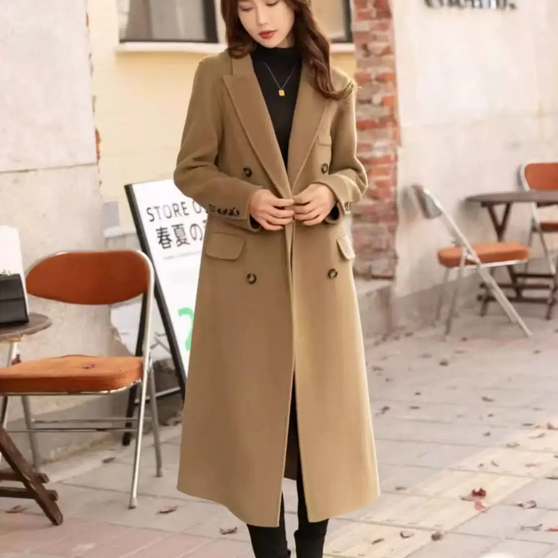 【花花家】秋冬新款双面大衣女韩版长款高端气质外套（2000）