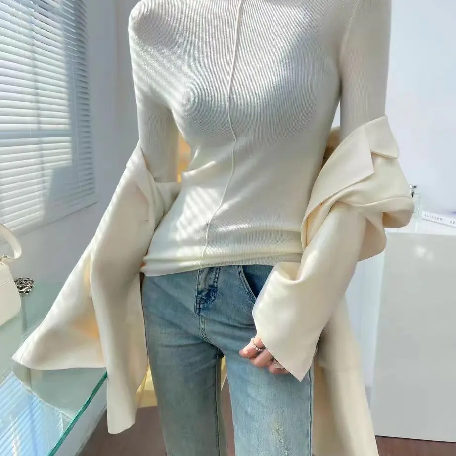 高领细羊毛打底毛衣