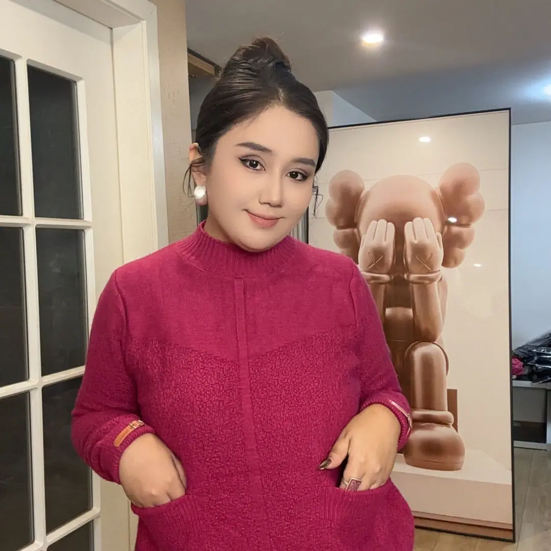 半高领开衫女双拉链立领提花毛衣外套宽松针织衫外搭上衣秋冬新款