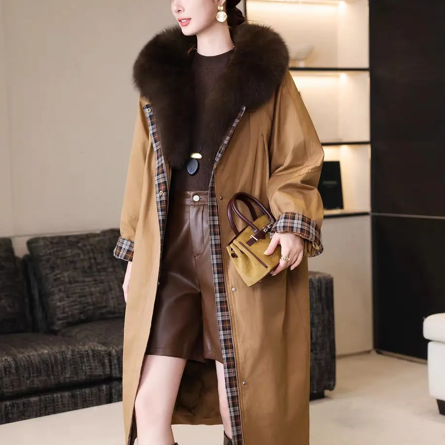 长款狐狸毛皮草风衣外套2025冬季新款