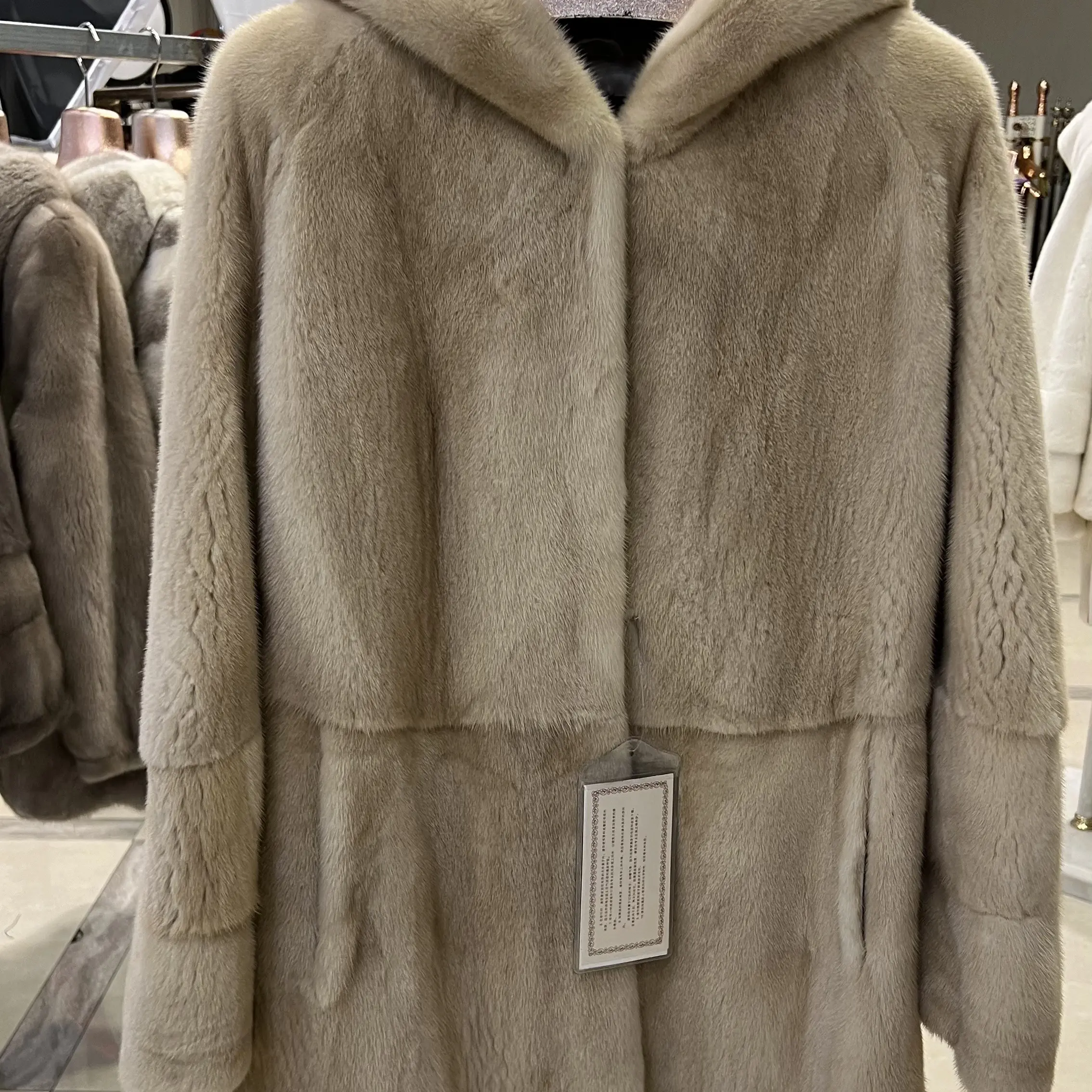 宽松休闲女士连帽进口水貂皮草外套