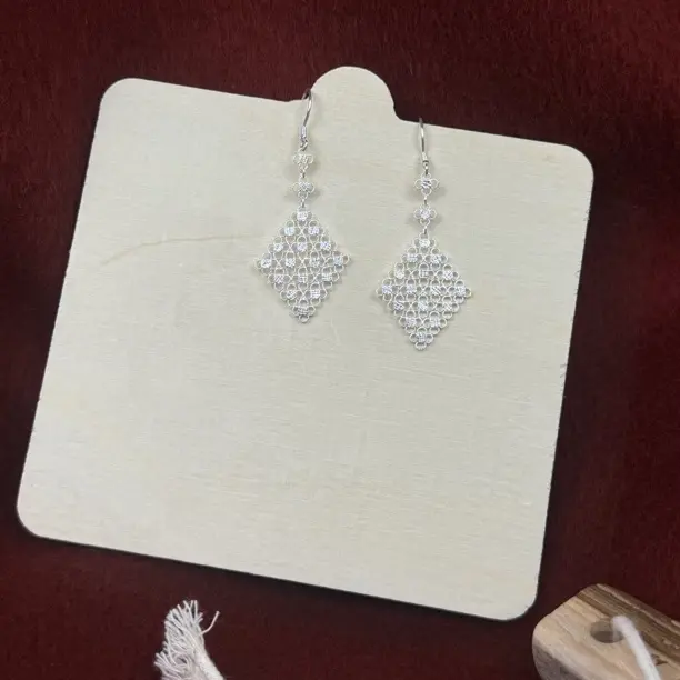 足银耳饰 足银耳饰 足银方形网格流苏款气质防过敏民族风耳环时