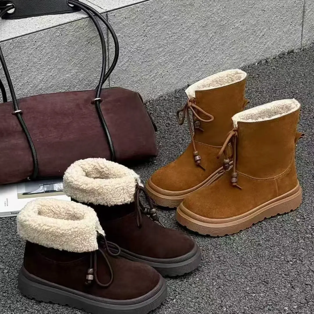 时尚雪地靴女冬季加绒加厚保暖厚底防滑百搭毛毛勃肯短靴增高