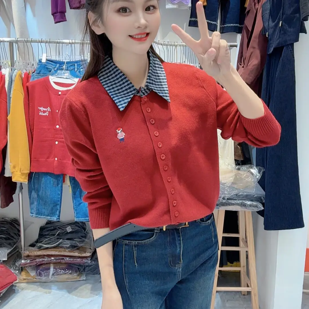 68小个子显瘦翻领针织秋冬上衣