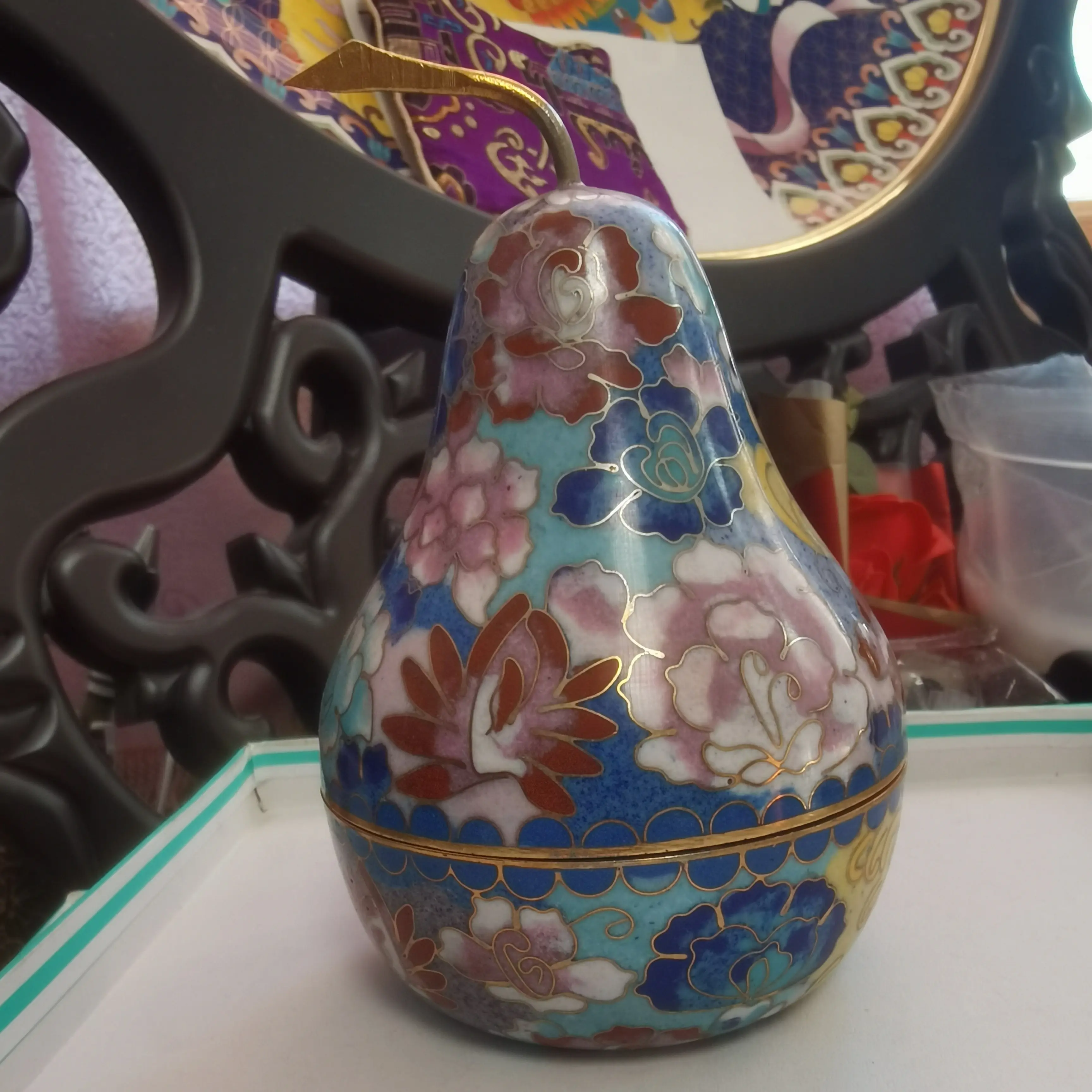 非遗景泰蓝铜胎掐丝珐琅梨盒摆件手工艺品