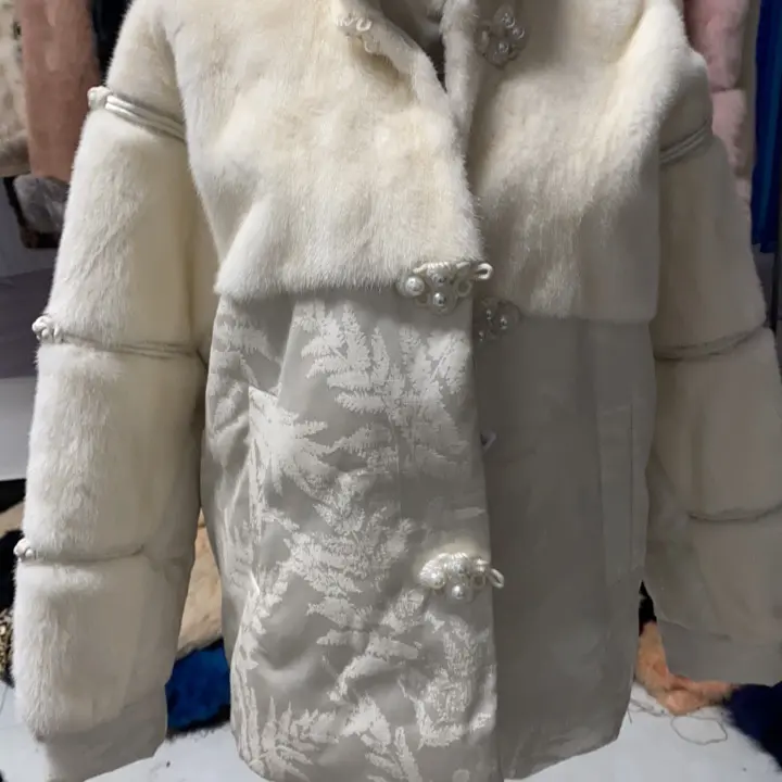 新中式立领水晶钻扣拼接毛毛袖国风棉服女秋冬季复古气质保暖外套