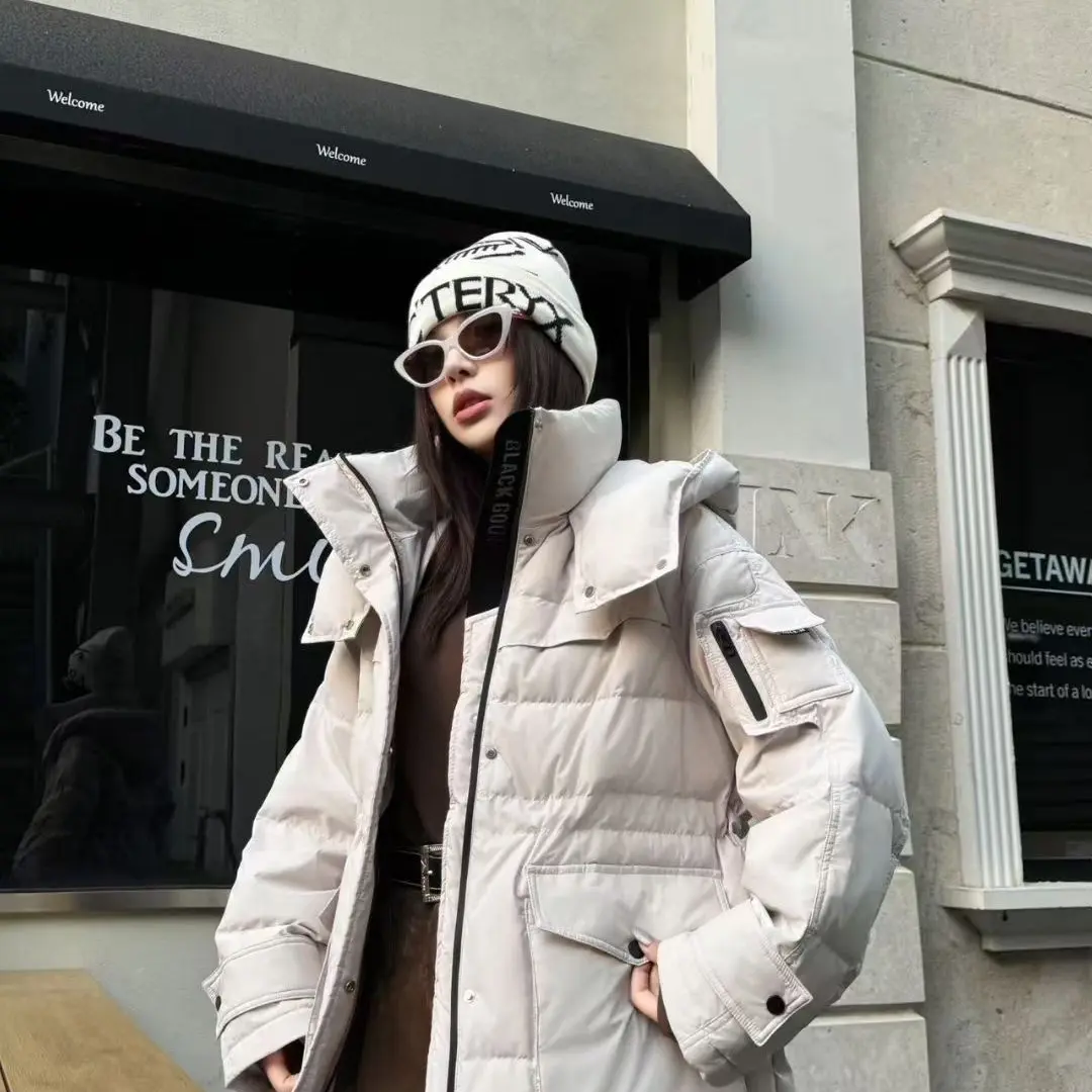 中长款女冬季新款连帽收腰显瘦时尚加厚白鸭绒外套