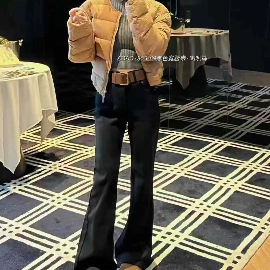 小妖精大码女装加绒加厚高腰显瘦微喇牛仔裤