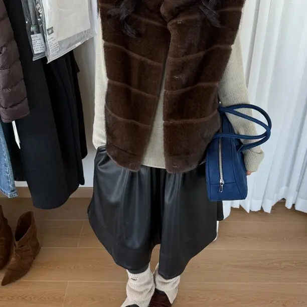 秋冬立领咖啡本色水貂无袖马甲