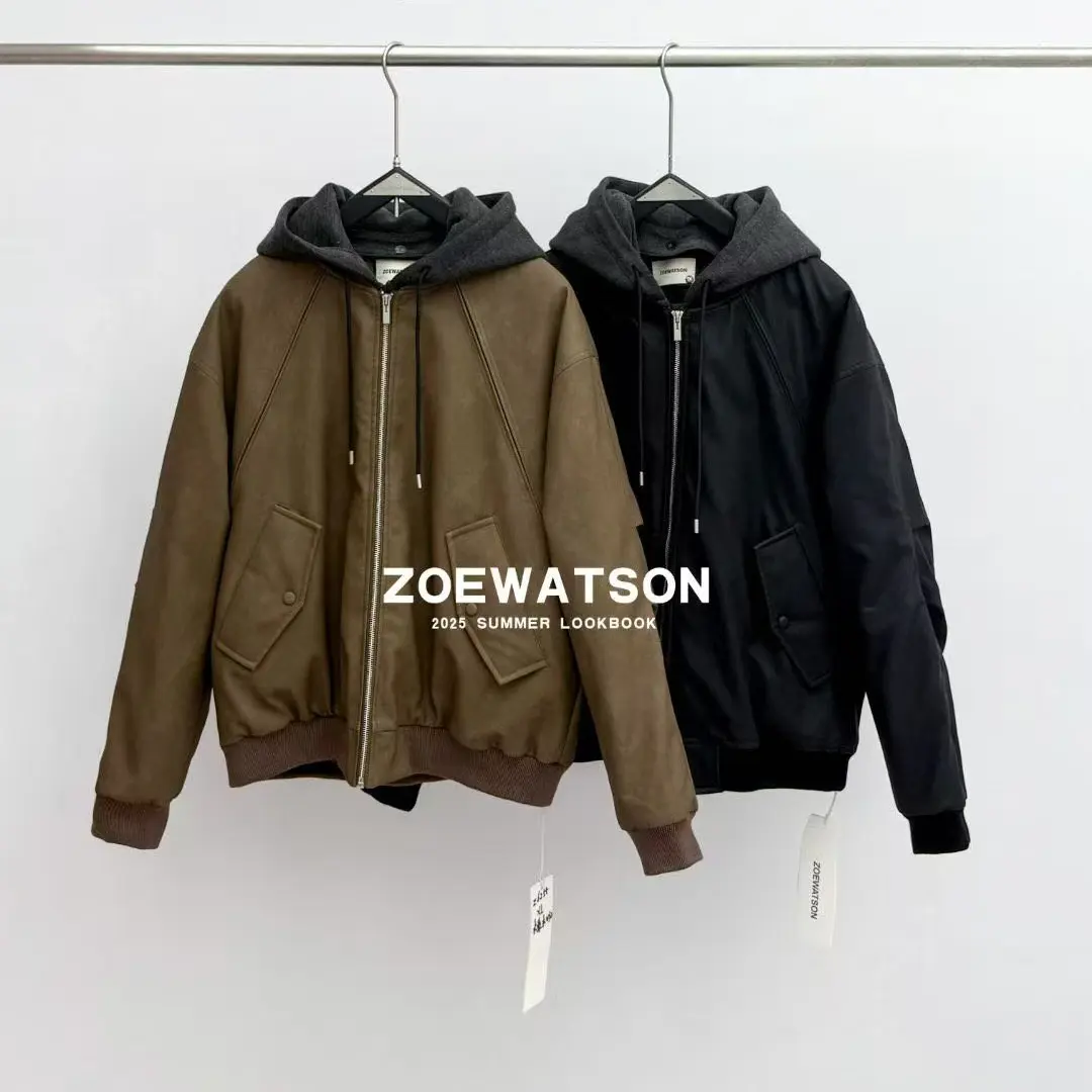 美式cleanfit廓形白鸭绒飞行夹克冬季可拆卸连帽工装外套