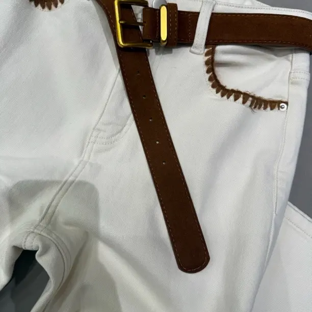 C+家新品冬季加绒白色直筒牛仔裤
