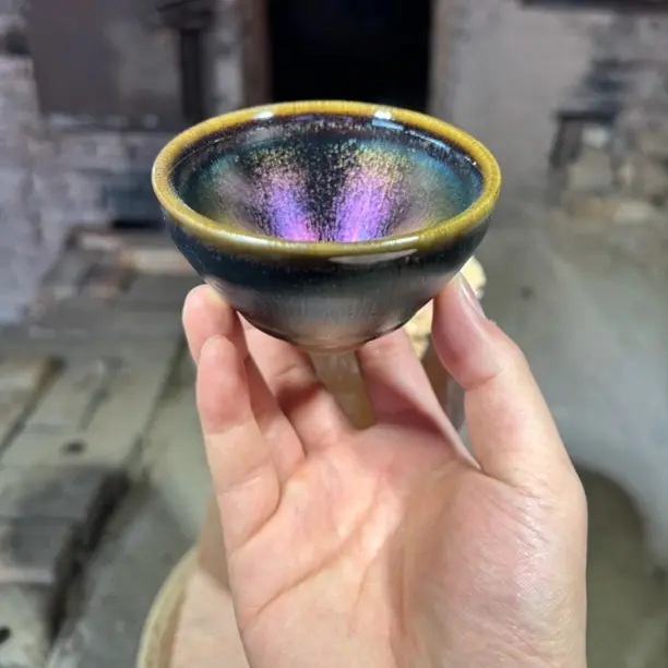 建窑建盏 彩麒麟金口 茶盏主人杯 电烧