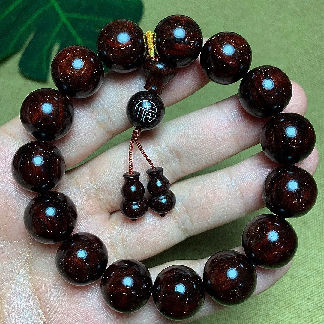 印度小叶紫檀多金星老料1.5cm佛珠手串文玩男女款